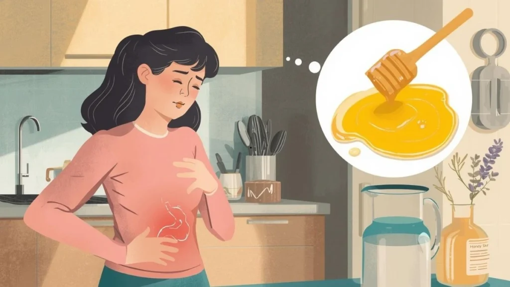 Bal ve zeytinyağı karışımının mide üzerindeki etkilerini simgeleyen doğal ürün görseli