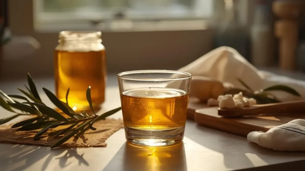 Bal ve zeytinyağı karışımının ne zaman içileceğini simgeleyen doğal ürün fotoğrafı