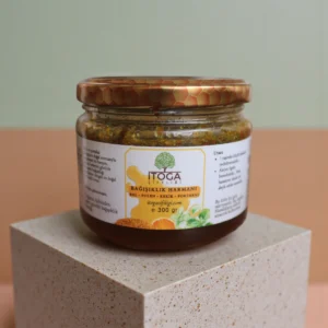 Bal, polen, kekik ve portakal kabuğu ile hazırlanan İTOGA Bağışıklık Harmanı 270 g cam kavanoz ürün görseli