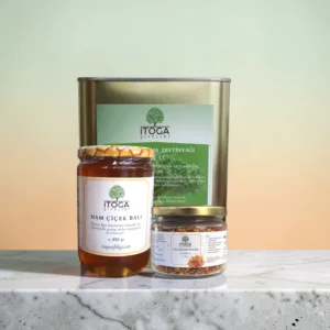 İTOGA Çiftliği Altın Sofra ürün sepeti zeytinyağı bal ve polen seti