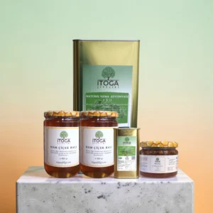İTOGA Çiftliği Kazdağı Harmanı ürün sepeti zeytinyağı ve bal çeşitlerinden oluşan set