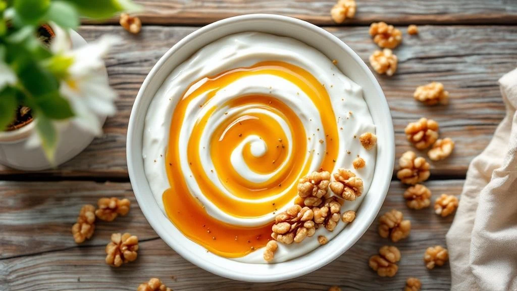 Bal ve ceviz ile hazırlanmış yoğurt kasesi