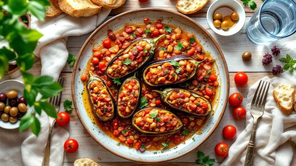 Zeytinyağı ile hazırlanmış geleneksel imam bayıldı yemeği