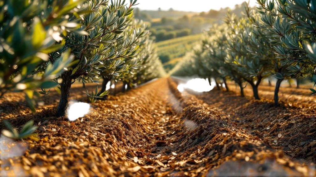 Organik maddece zengin canlı toprakta yetişen zeytinlik görünümü