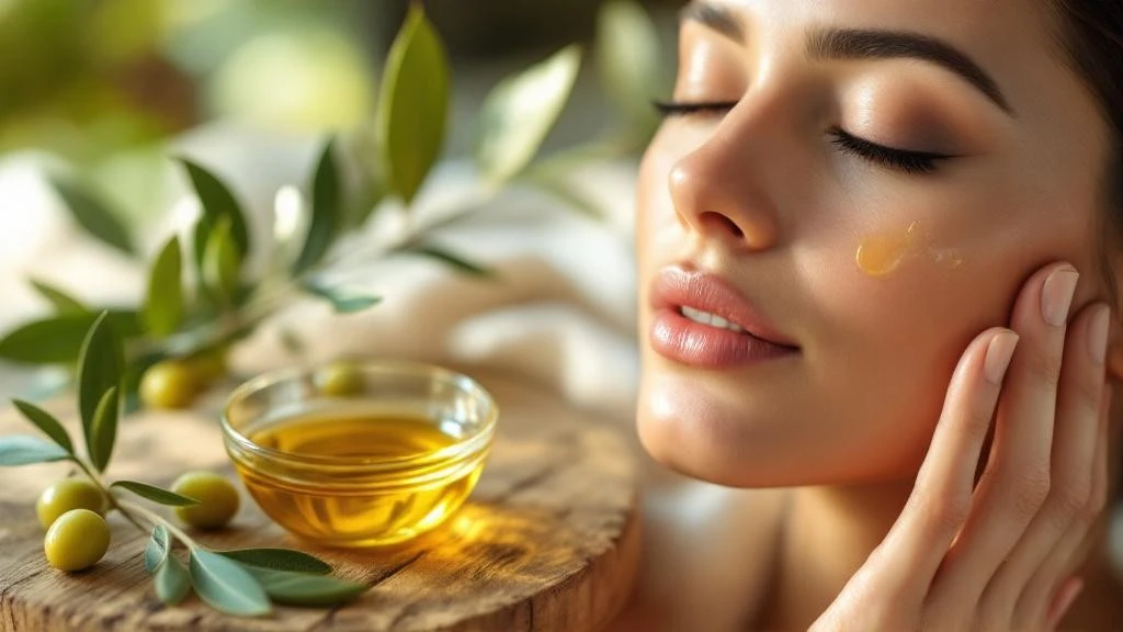Natürel zeytinyağı ile yapılan doğal yüz masajı uygulaması.