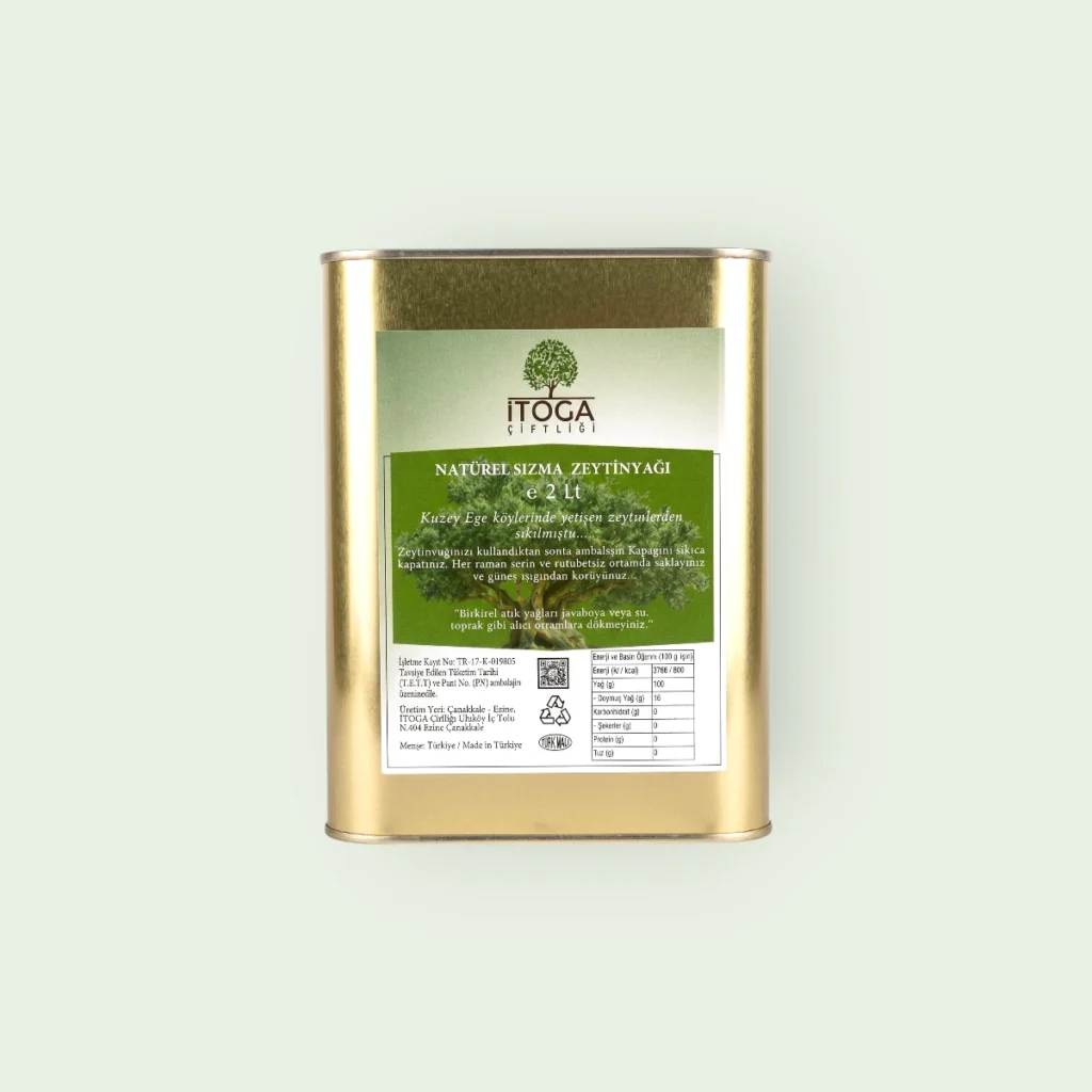 Kuzey Ege zeytinlerinden elde edilen İTOGA Naturel Sızma Zeytinyağı 2 litre soğuk sıkım ürün görseli